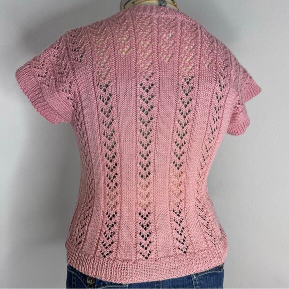 Vintage Pink Crochet Knit Cardigan Top Open Knit Coquette Y2K Cottagecore - Picture 7 of 7